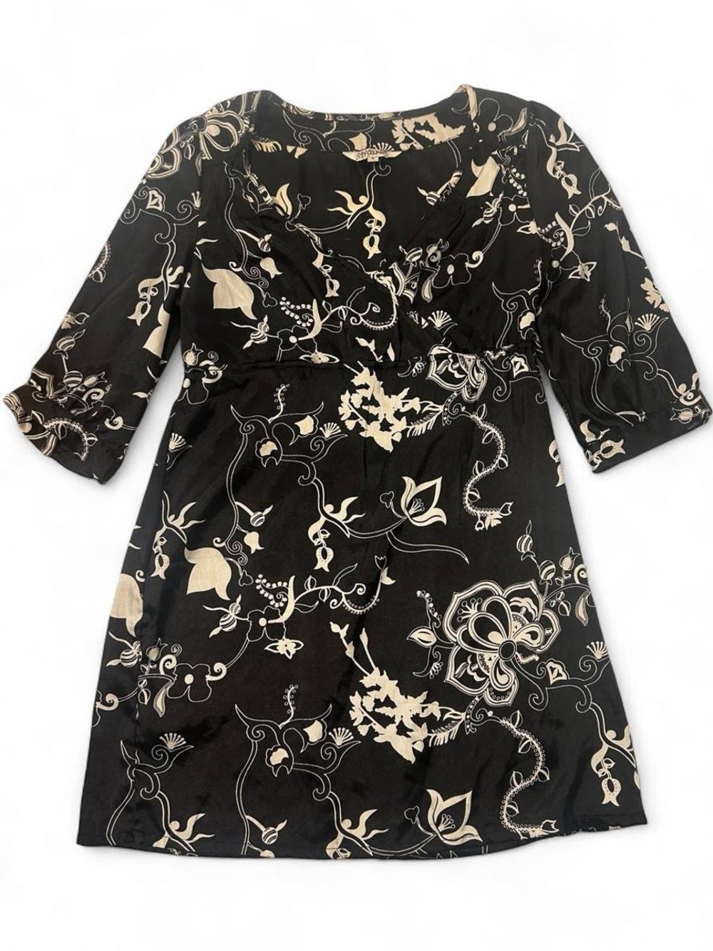 Tramp Black and Cream Floral Empire-Waist Mini Dress/Long Top